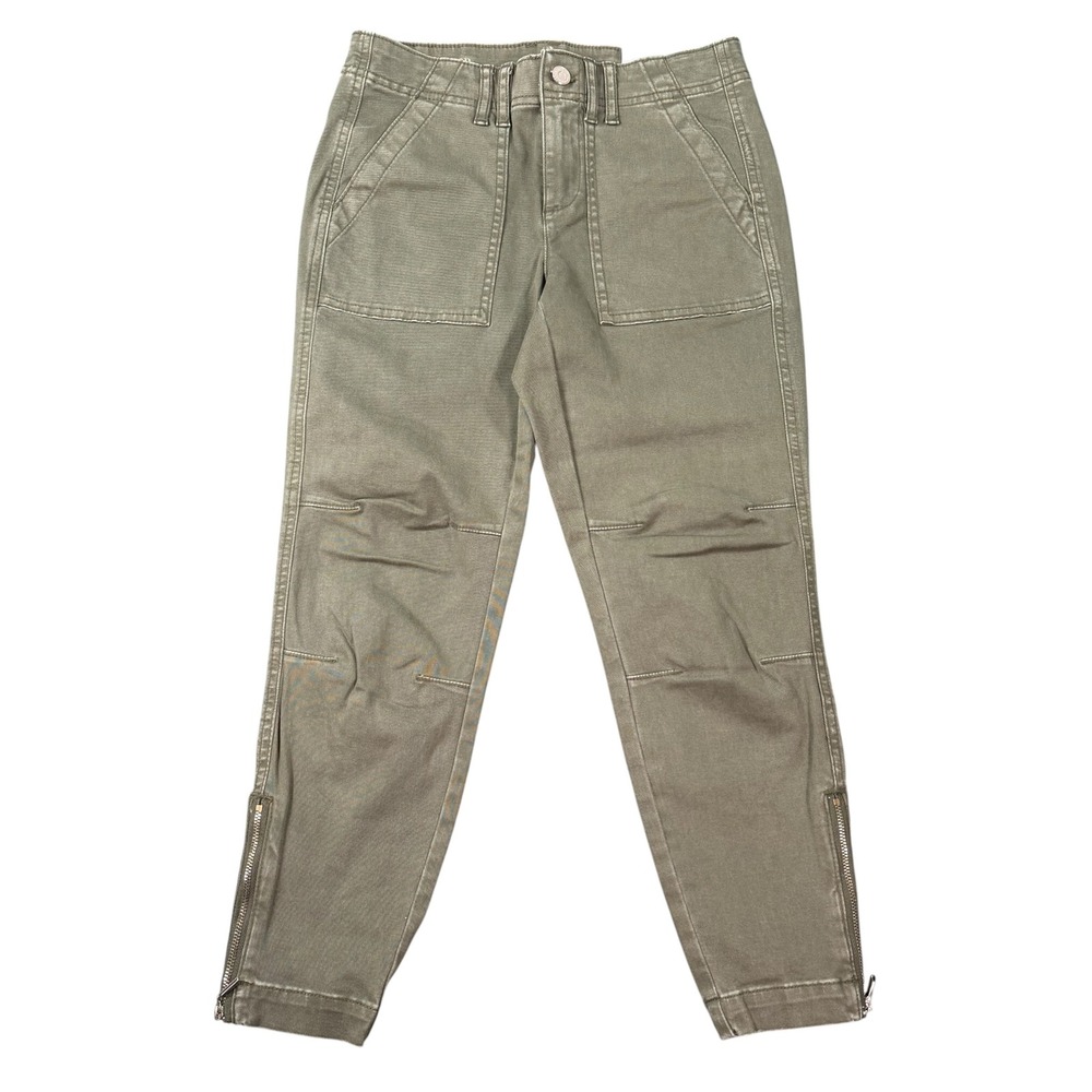 White House Black Market Women Utility Slim Crop Green Pants Petite Size 2P